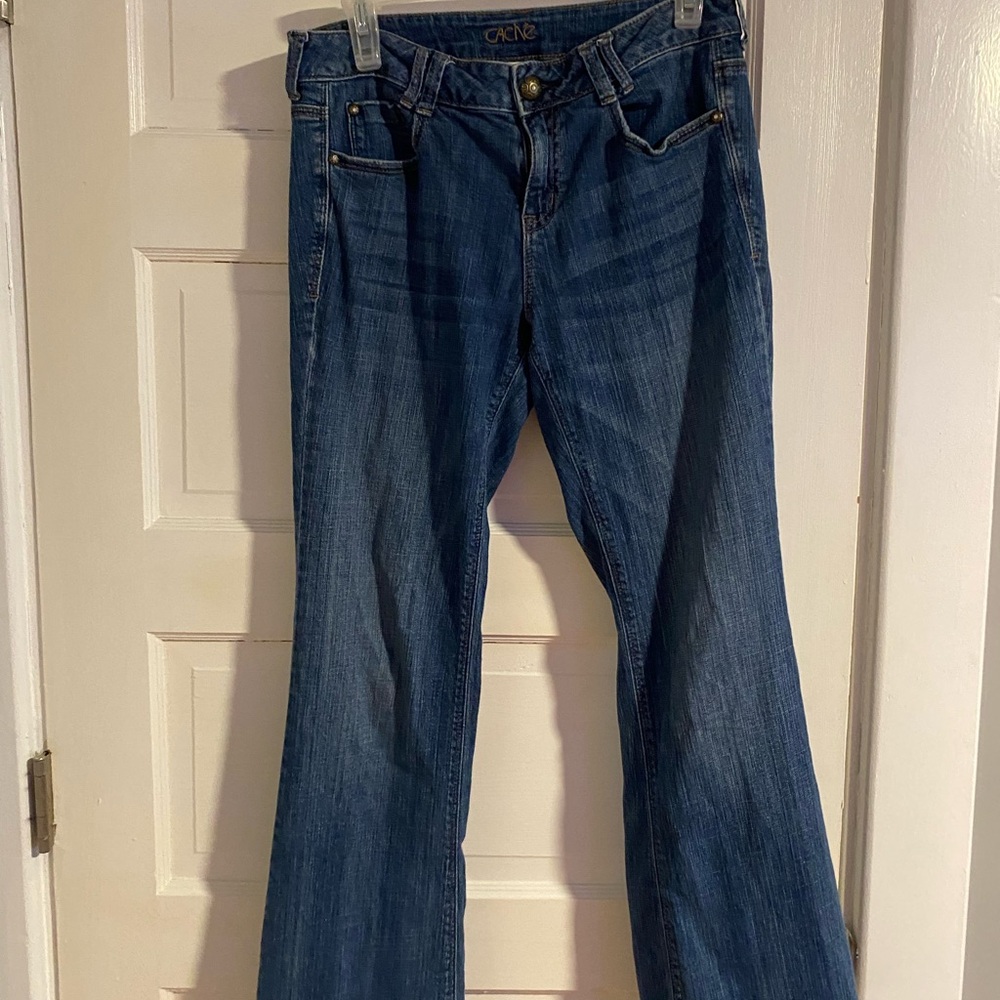 Cache Blue Flare Wide Leg Jeans with embellished back pockets